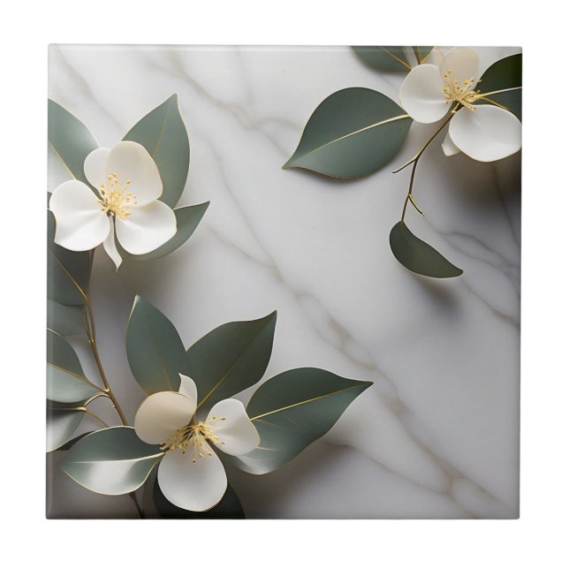 Carreau Eucalyptus moderne en marbre avec or (Devant)