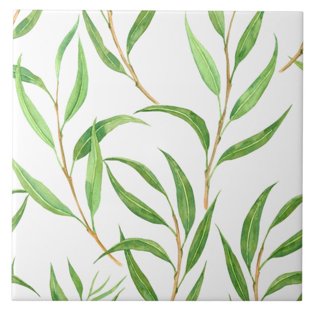 Carreau Eucalyptus motif aquarelle sur blanc (Devant)