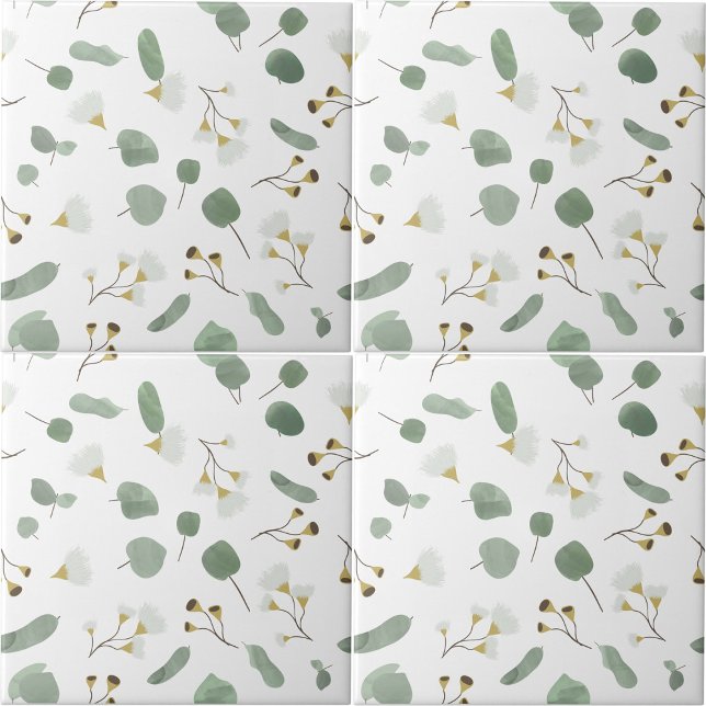 Carreau Eucalyptus Vert Argent Dollar Gum Blossoms (Eucalyptus Greenery Silver Dollar Gum Blossoms Ceramic Tile)
