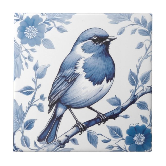 Carreau Europe Robin Bird Delft Bleu et blanc Floral (Devant)