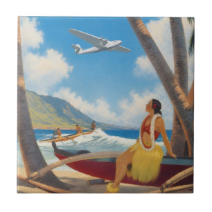 Carreau Évasion Aloha de la fille hula hawaïenne vintage p