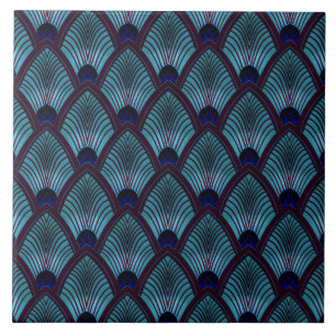 Carreau Éventail Art Déco en bleu métallique ensoleillé