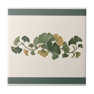 Carreau Éventail botanique de Ginkgo Frise de couleur pers
