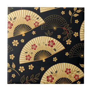 Carreau Éventail en or japonais motif Sakura