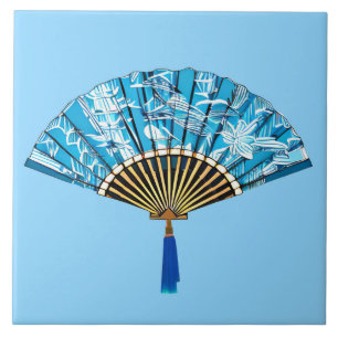 Carreau Éventail japonais en bleu turquoise et blanc