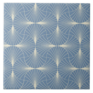 Carreau Éventails géométriques Art Déco en gris-bleu 
