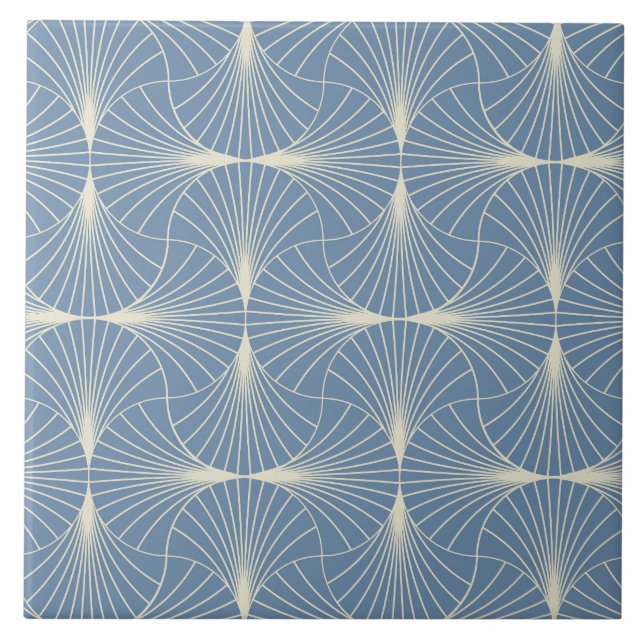 Carreau Éventails géométriques Art Déco en gris-bleu  (Devant)