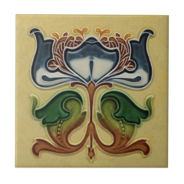 Carreau Exceptionnel anglais Art Nouveau Floral c1900 Repr (Devant)