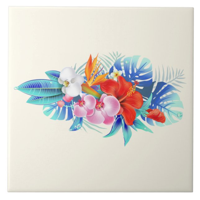 Carreau Exotic Tropical Flowers - Pink & Aquamarines (Devant)
