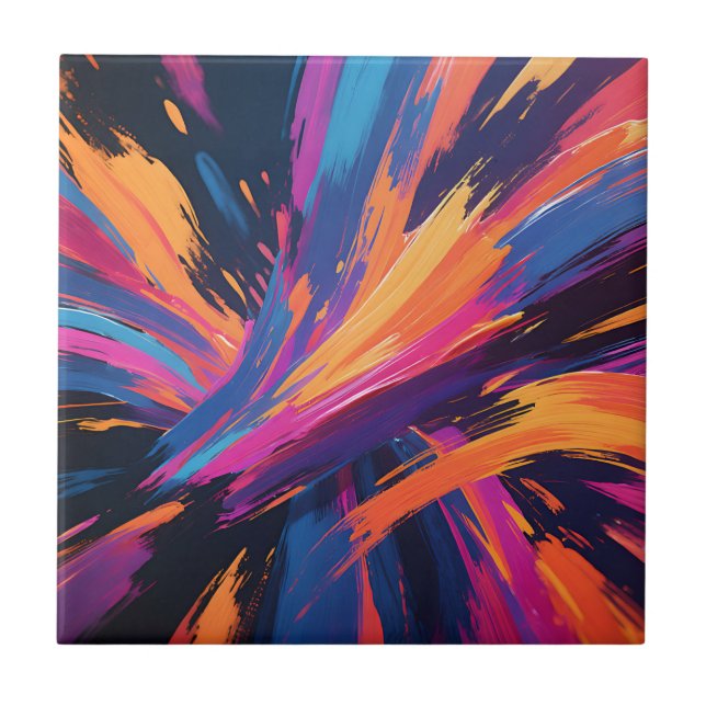 Carreau Explosion de couleur aux coups de pinceau abstrait (Devant)