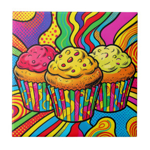 Carreau Explosion de cupcakes arc-en-ciel Pop Art