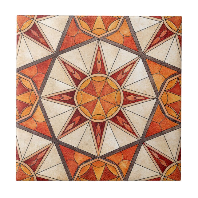 Carreau Explosion d'étoiles rouge et orange - Mosaïque géo (Devant)