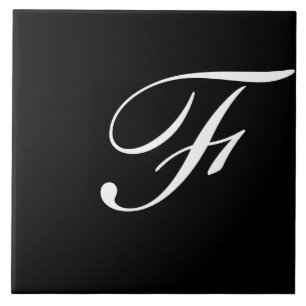 Carreau F Monogramme initial blanc sur noir