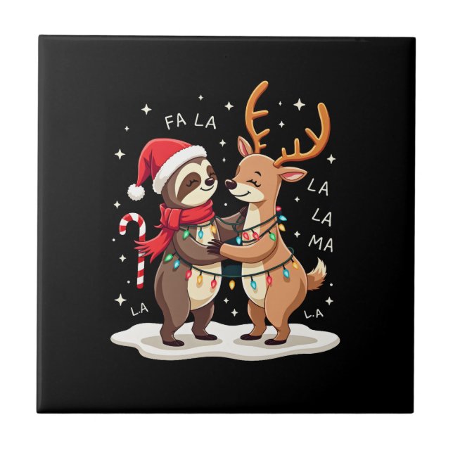 Carreau Fa La La Llama Xmas Lights Sloth Riding Llama Chri (Devant)