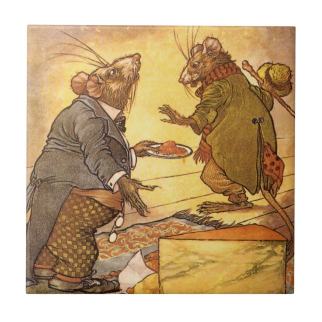 Carreau Fable d'Esope vintage, Souris de campagne, Souris  (Devant)
