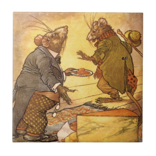 Carreau Fable d'Ésope vintage, Souris des champs, Souris d