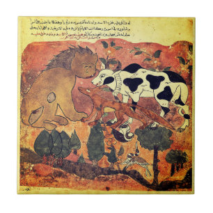 Carreau Fable du roi lion bœuf Renaissance indienne