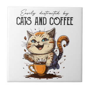 Carreau Facilement Distrait Par Les Chats Et Le Café Amour