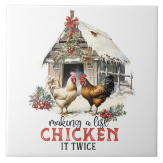 Carreau "Faire une liste, le poulet deux fois" Puns Noël