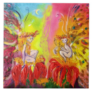 Carreau FAIRIES D'AUBE AVEC Imaginaire FLEURS ROUGES