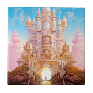 Carreau Fairy Tale Castle Rose White Gold Imaginaire Art