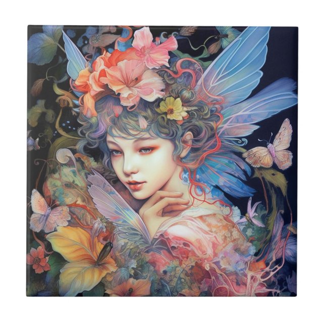 Carreau Fairy Woman in Flowers Imaginaire Art (Devant)