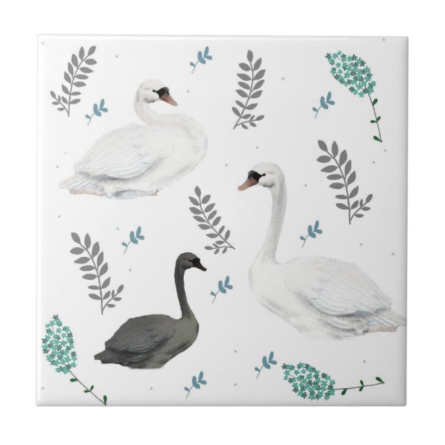 Carreau Fairytale Swan Illustration Folk Botanical (Devant)