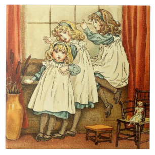 Carreau Fairytale Trois Filles Fenêtre Kate Greenaway
