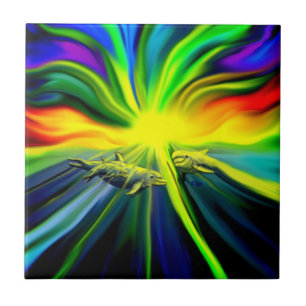 Carreau Famille de dauphins sous le soleil