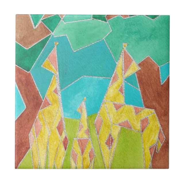Carreau Famille de girafes Art abstrait original (Devant)