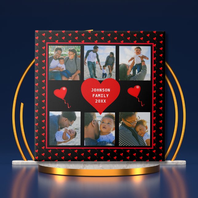 Carreau Famille Photo Collage Famille Coeur Noir Arrière - (Family Photo Collage Family Heart Black Background Ceramic Tile)