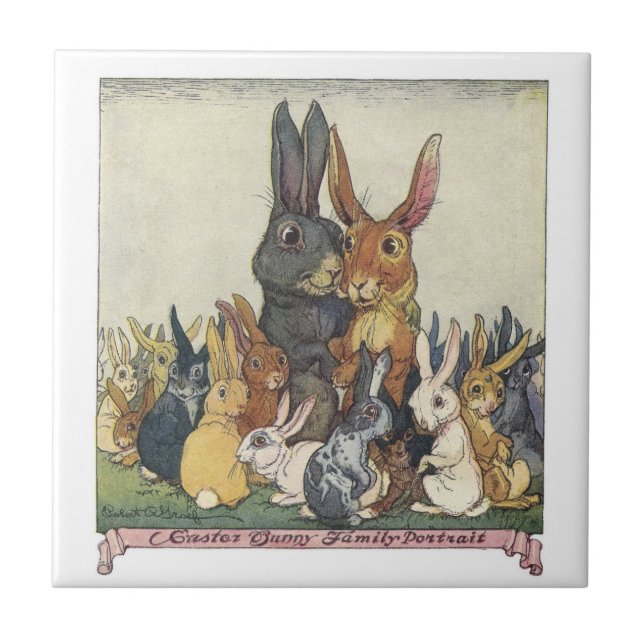Carreau Famille vintage de lapins de Pâques (Devant)