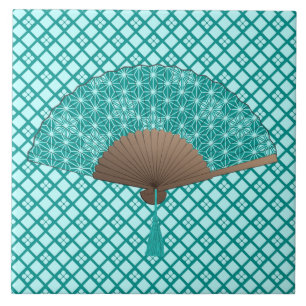 Carreau Fan japonaise dans le motif d'Asanoha, turquoise