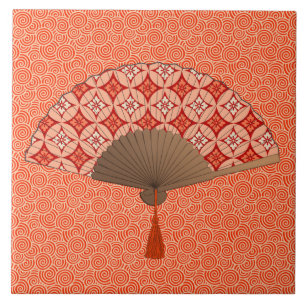 Carreau Fan japonaise, motif de Shippo, mandarine