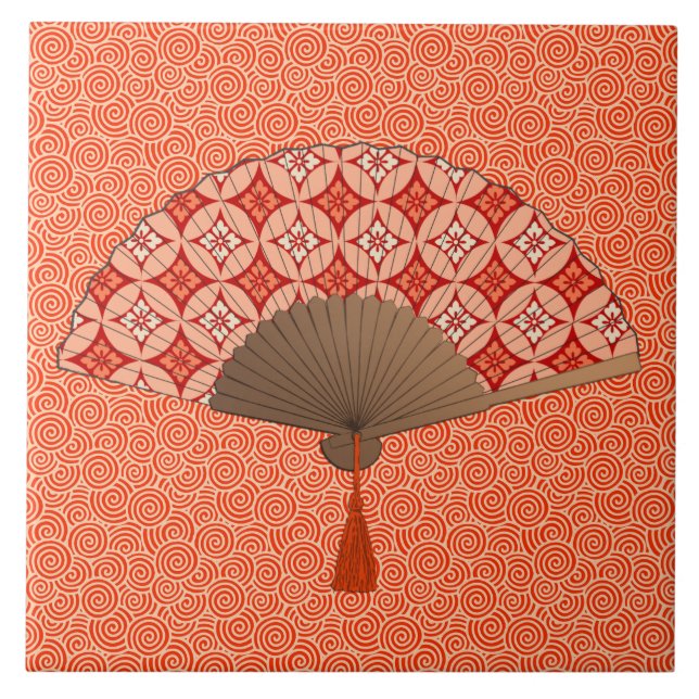 Carreau Fan japonaise, motif de Shippo, mandarine (Devant)