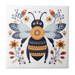 Carreau Fancy Boho Honey Bee Scandinavian Folk Art