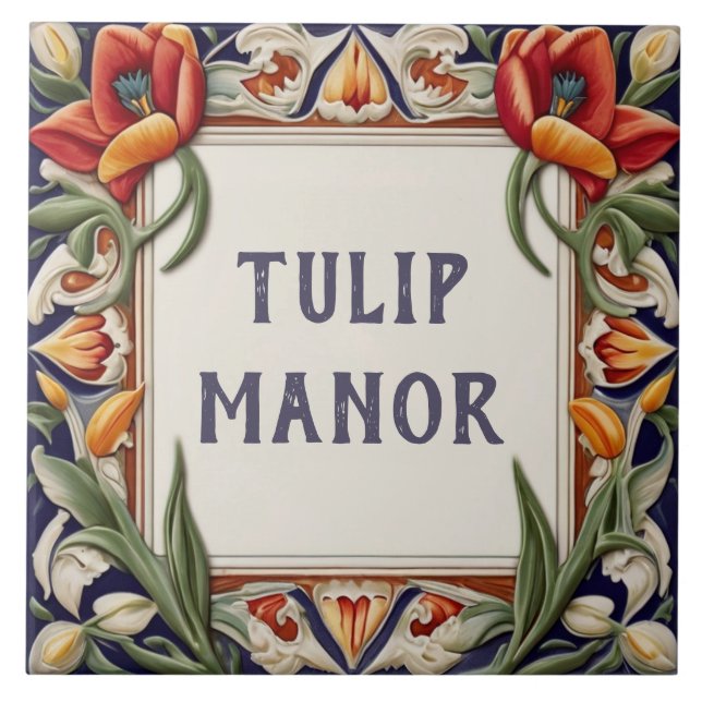 Carreau Fancy Floral Custom House Nom Plaque signalétique  (Devant)