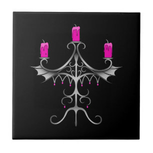 Carreau Fancy gothique candélabre rose chaud sur noir