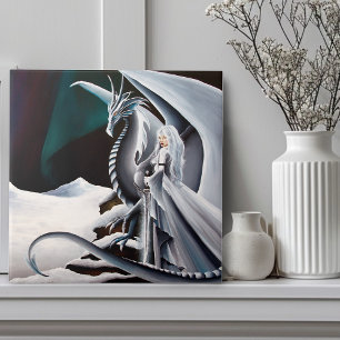 Carreau Fantaisie de la femme dragon blanc Aurores boréale