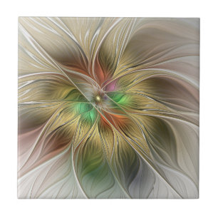 Carreau Fantaisie florale avec abstrait fractal moderne or