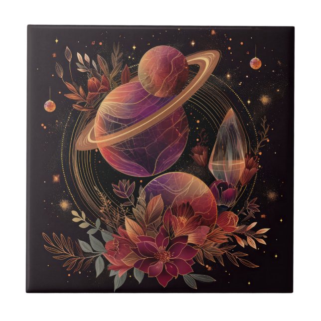 Carreau Fantaisie spatiale violette Cristal Anneau Planète (Devant)