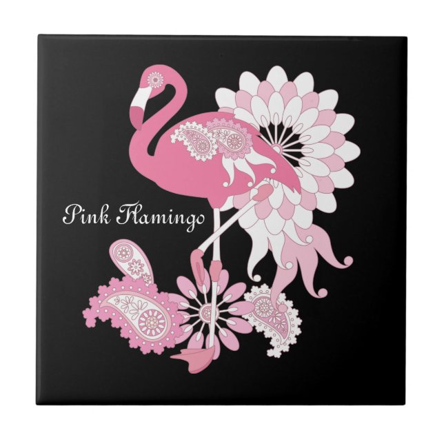 Carreau Fantaisiste Moderne Flamant Rose Noir (Devant)