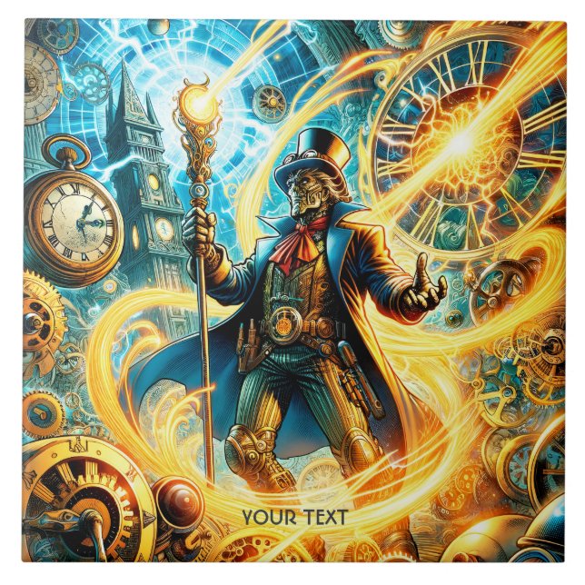 Carreau Fantastique Mignon Magicien Steampunk du Temps (Devant)