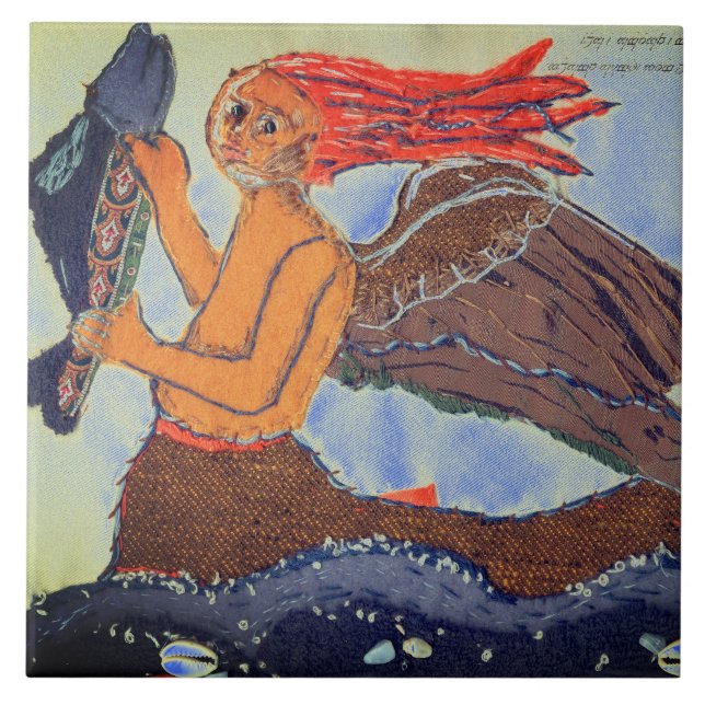 Carreau Fantastique Sirène de Bête avec un poisson (Devant)