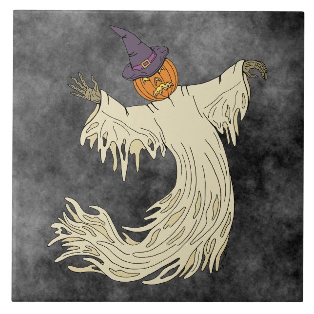 Carreau Fantôme à tête de citrouille Art d'Halloween (Devant)