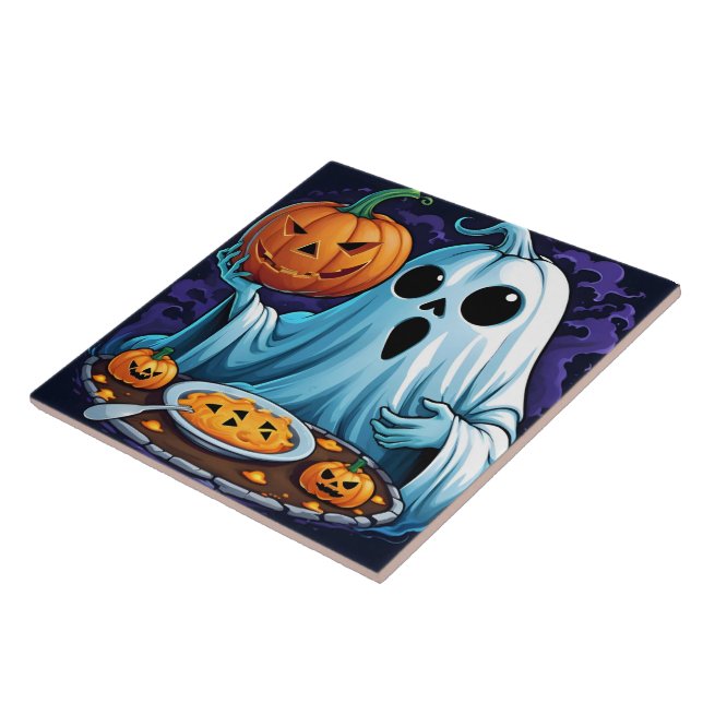 Carreau Fantôme célébrant Halloween avec des citrouilles (Côté)