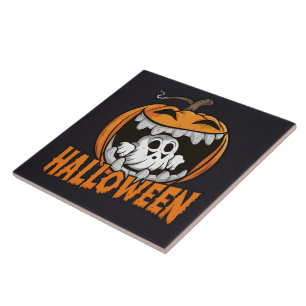 Carreau Fantôme émergent d'un citrouille géant d'Halloween