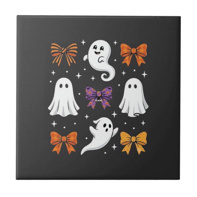 Carreau Fantôme Mignon avec Ruban Design Halloween_1 (Devant)
