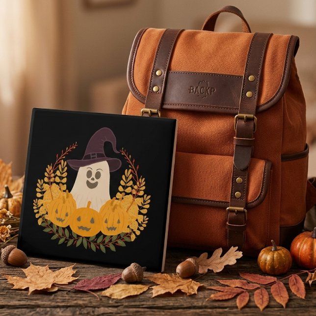 Carreau Fantôme mignon effrayant et couronne d'automne de  (Créateur téléchargé)