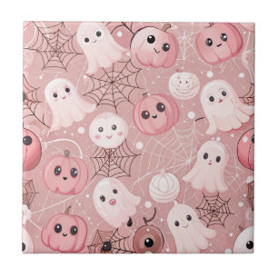 Carreau Fantômes roses et Halloween lunaire Citrouille